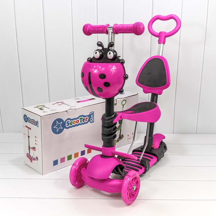 000200-100 Самокат детский 3-х колёсный со светящимися колесами, сиденьем и ручкой (ассортимент) 1/6