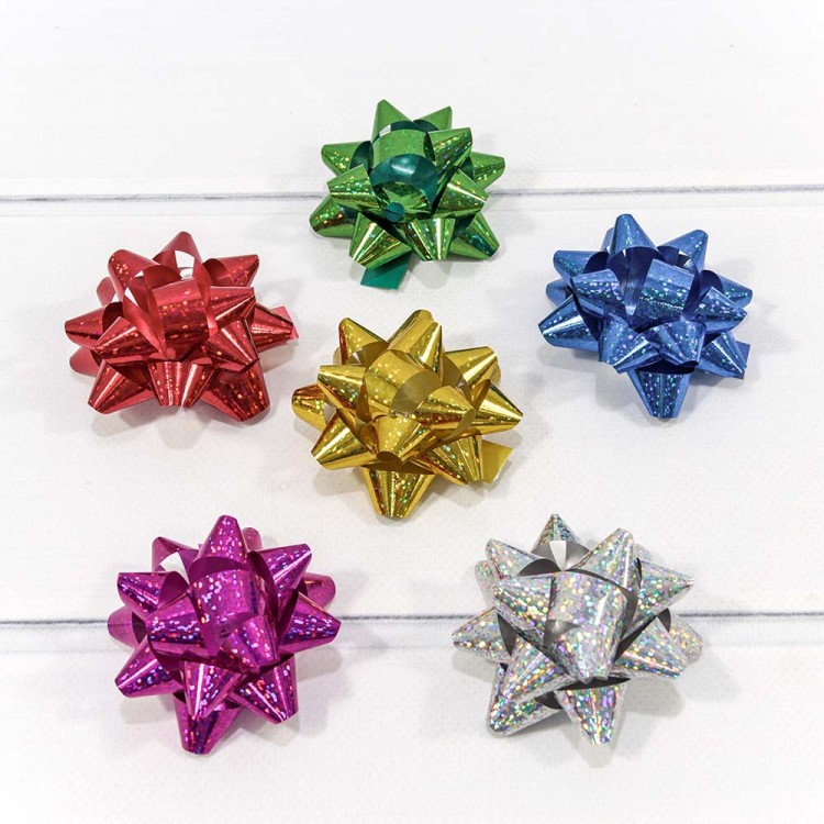 500557-25 Бант-звезда 6,3 см на липучке голография (микс) 1/40 1/32 упак.