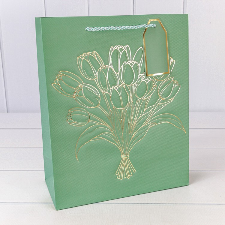 000330C	 Пакет подарочный "Букет" с блеском 210г 26*32*12 1/20 1/240