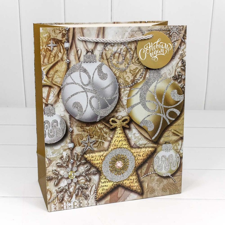 300320A Пакет подарочный с блеском "Новый год" (микс) 33*45*15 1/20 1/80