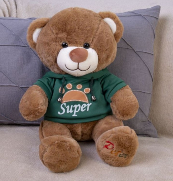 DL203006908GN Мягкая игрушка Мишка коричневый в зеленой кофте Y06908 размер 30см