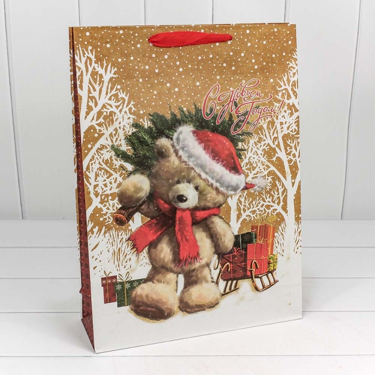 300367A Пакет подарочный Крафт "Новогодний" (микс) 33*45*11 150г 1/20 1/240