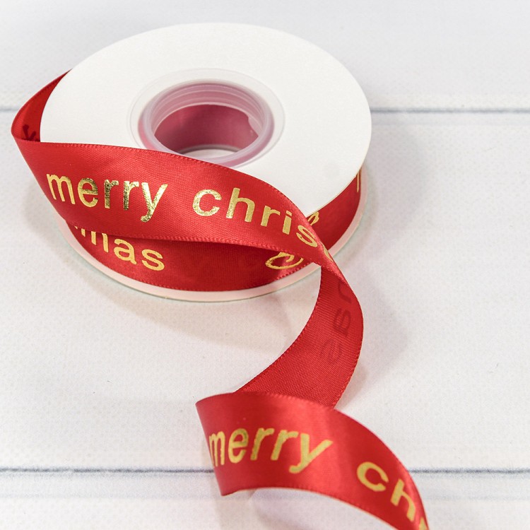 540-25/2 Лента Атласная Полиэстер "Merry Christmas" 2,5см*25ярд Красный 1/5 1/100