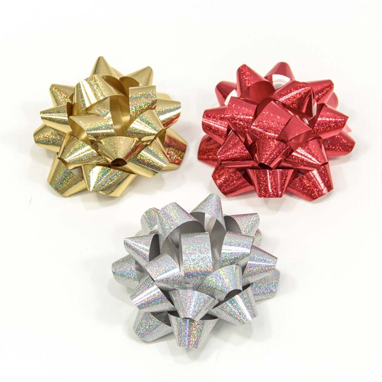 500563-63 Бант-звезда 6,3 см на липучке голография в крапинку (микс) 1/12 1/72 упак.