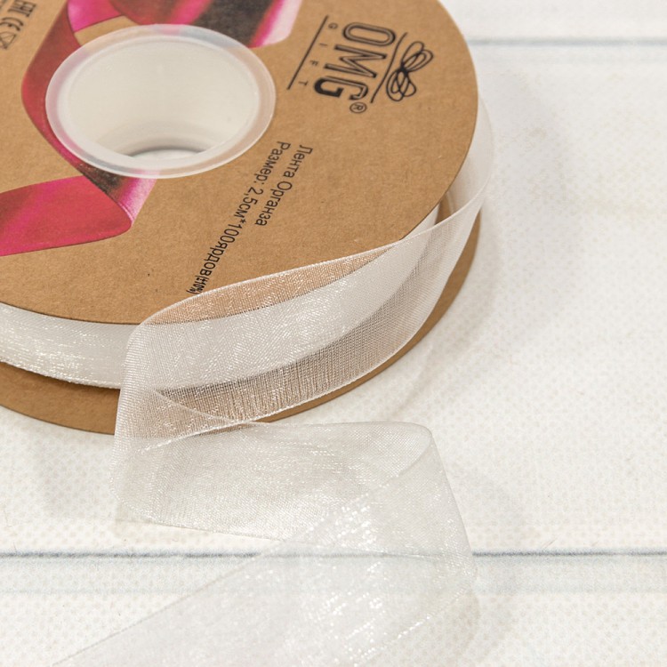 559-25/1042 Лента Органза 2,5см*100ярд Жемчужно-белый 1/8 1/32 559-25/1042 Лента Органза 2,5см*100ярд Жемчужно-белый 1/8 1/32