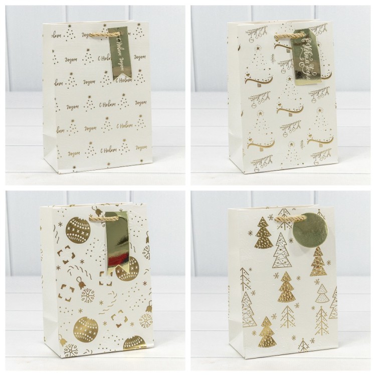 300382G Пакет подарочный с тиснением "Новый год" (микс) 14*20*8 210г 1/20 1/480