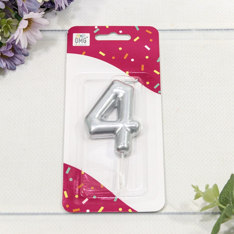 20014/4 Свеча для торта Цифра 4 Серебряный 6см 1/12 1/120