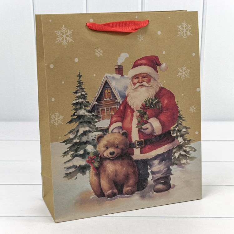 300432C Пакет подарочный Крафт "Новый год" (микс 432) 26*32*10 150г 1/20 1/360