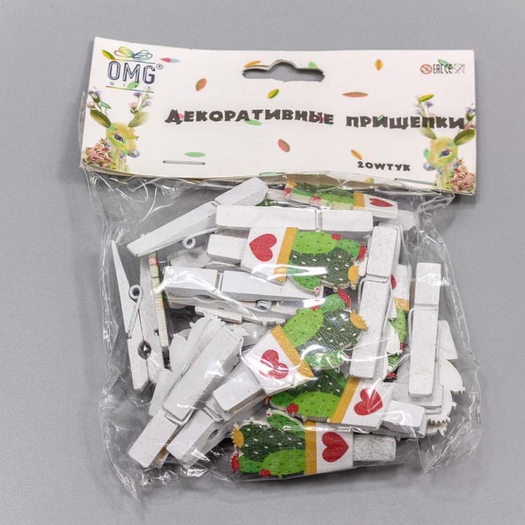 000260012 Декоративная прищепка 4,5 см Кактус (20 штук) 1/20 1/500