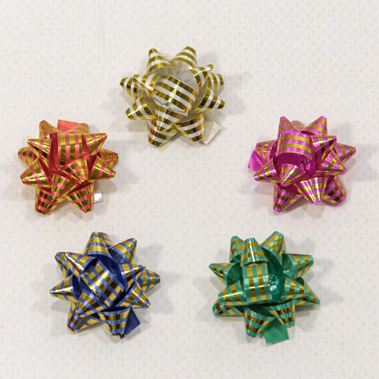 500560-10 Бант "Звезда" на липучке с золотой полосой 2,5см (100 штук в упаковке) 1/72