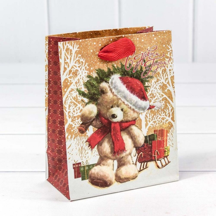 300367H Пакет подарочный крафт "Новогодний" (микс) 12*15*6,7 см 1/20 1/600