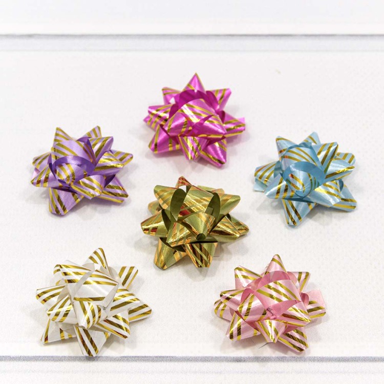 500566-38 Бант-звезда 3,8 см "Золотые полоски" (микс) 1/12 1/100 упак.