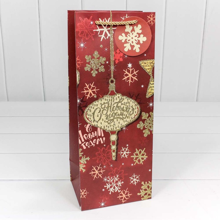 300320M Пакет подарочный с блеском "Новый год" (микс) 14*35*11 1/20 1/240